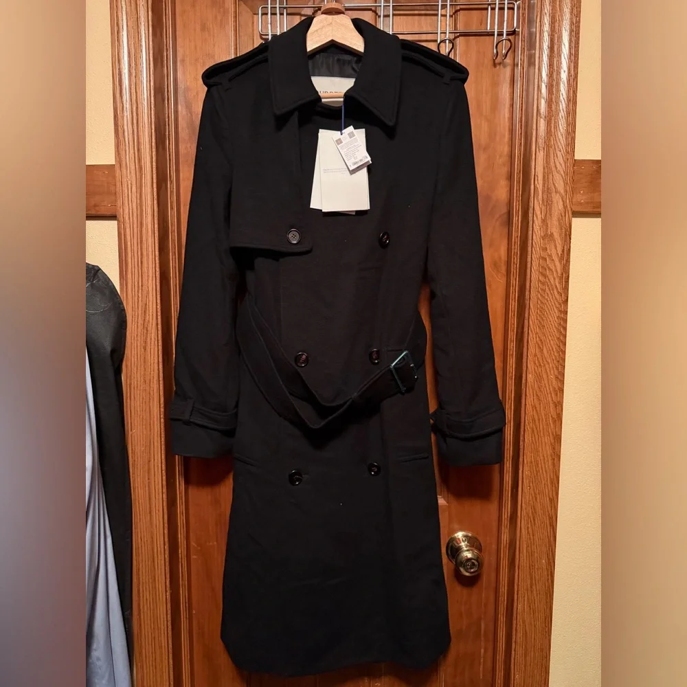 Burberry Black Double-Breasted Wool Trench Coat with Belt - Picture 6 of 16